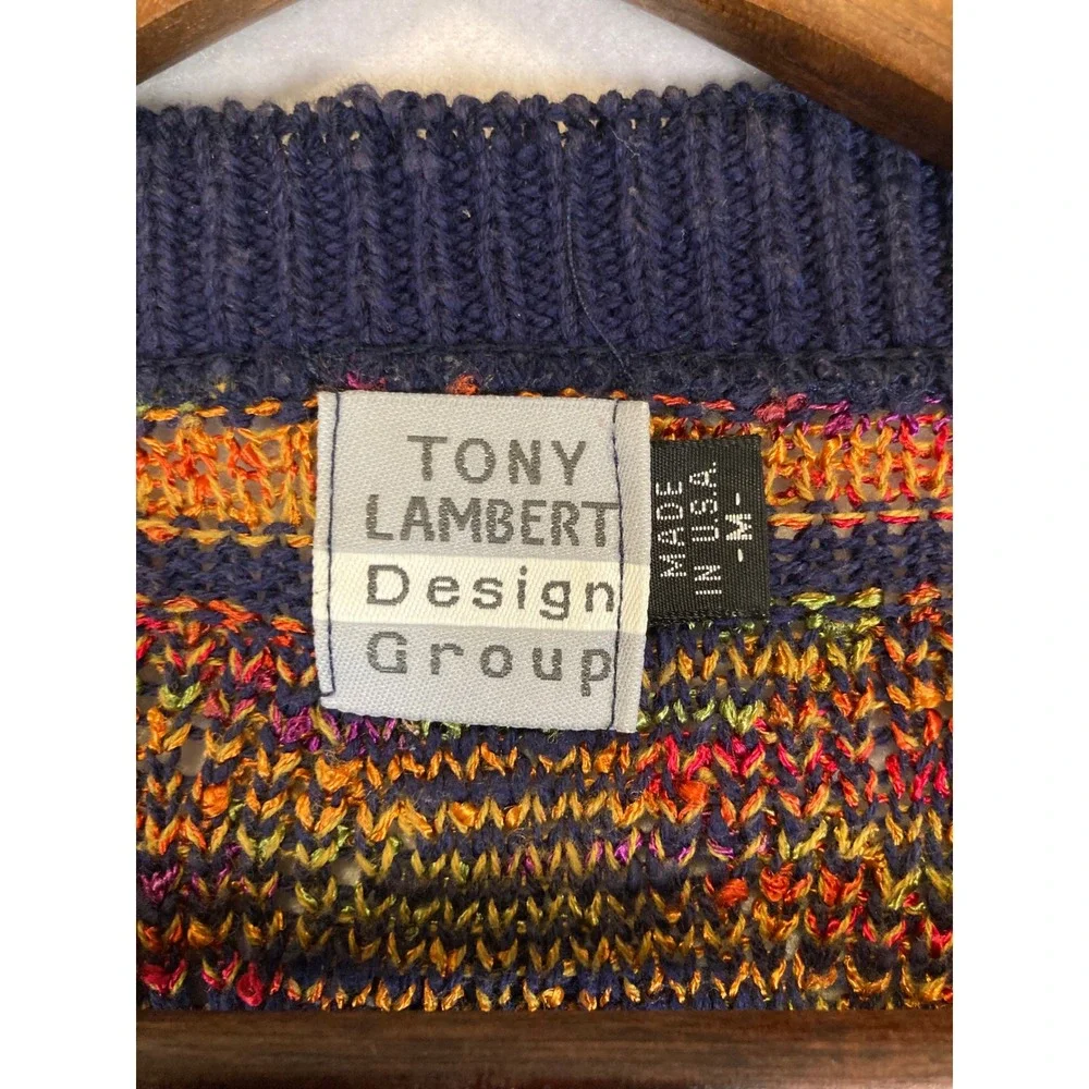 Vintage Tony Lambert Women‎ Med Multi Color Geometric Knit Coogi Style Sweater